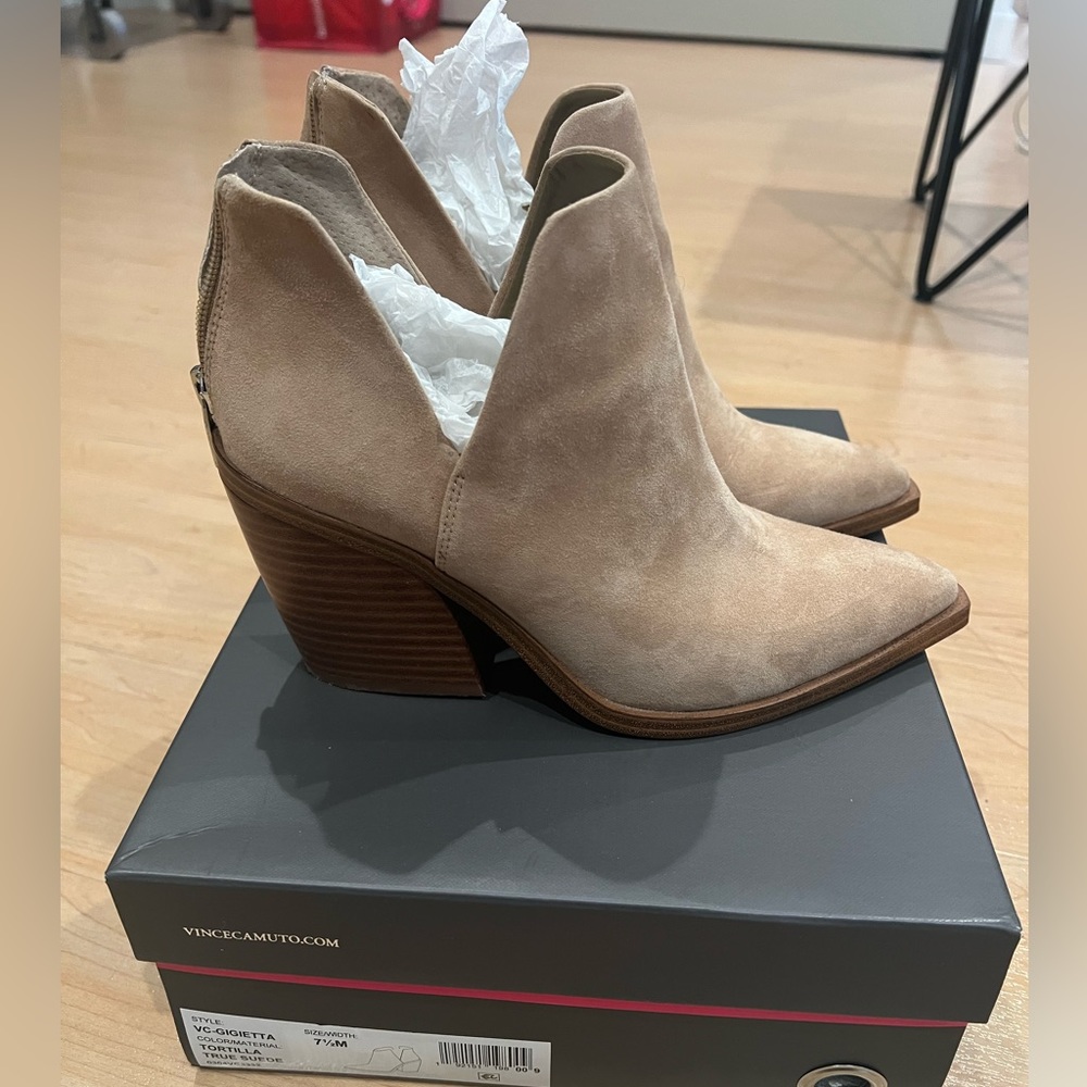 vince camuto tortilla suede booties